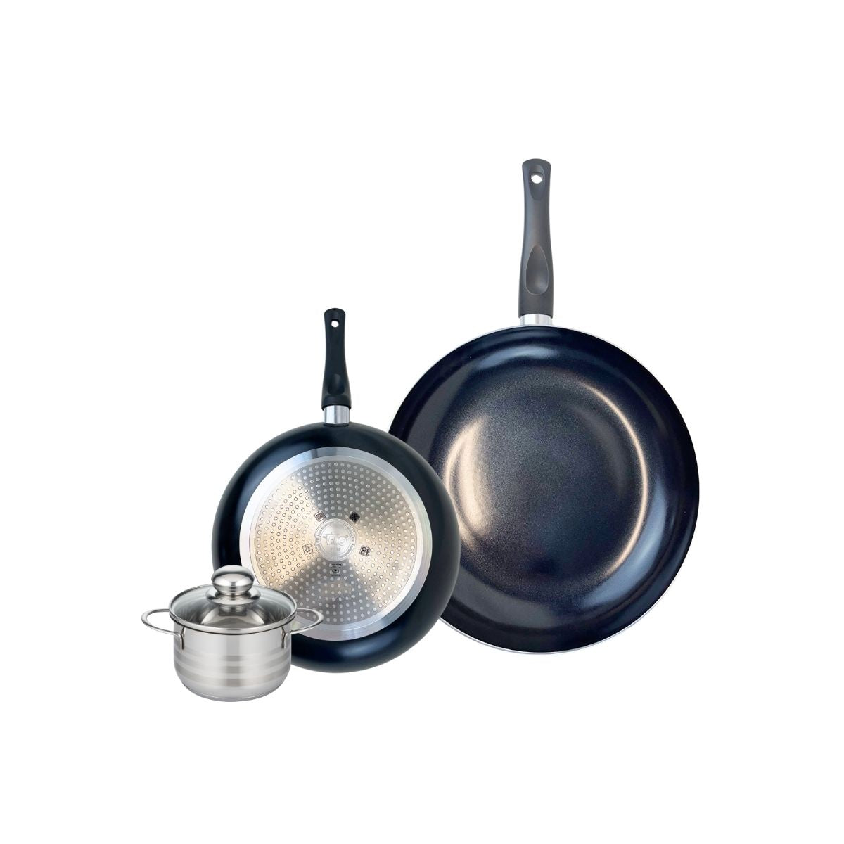 Ensemble de 2 Poêles de cuisson 24 et 32 cm et 1 faitout 12 cm  Prima Brillant Elo - Mathon - 1
