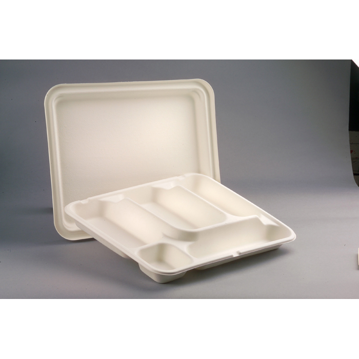 200Pcs - Couvercle plat blanc en pulpe pour plateau repas 60x60mm FirstPack - Mathon - 2