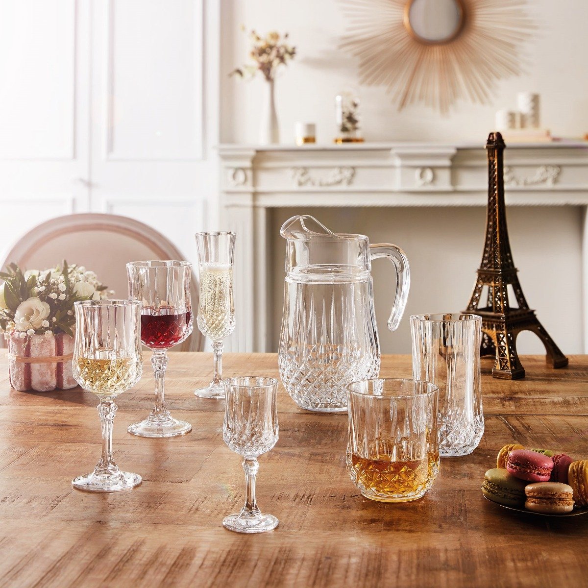 Ensemble 18 pièces, verres à pied et verres à eau Longchamp - Cristal d