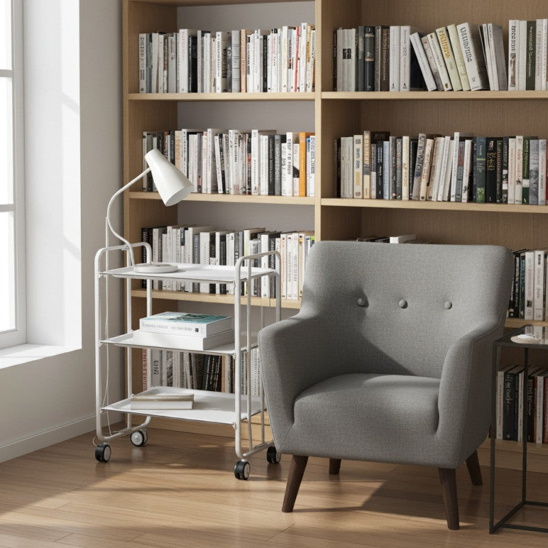 Desserte pliante 3 niveaux avec roulettes – structure blanche, bauhaus Don Hierro - Mathon - 3