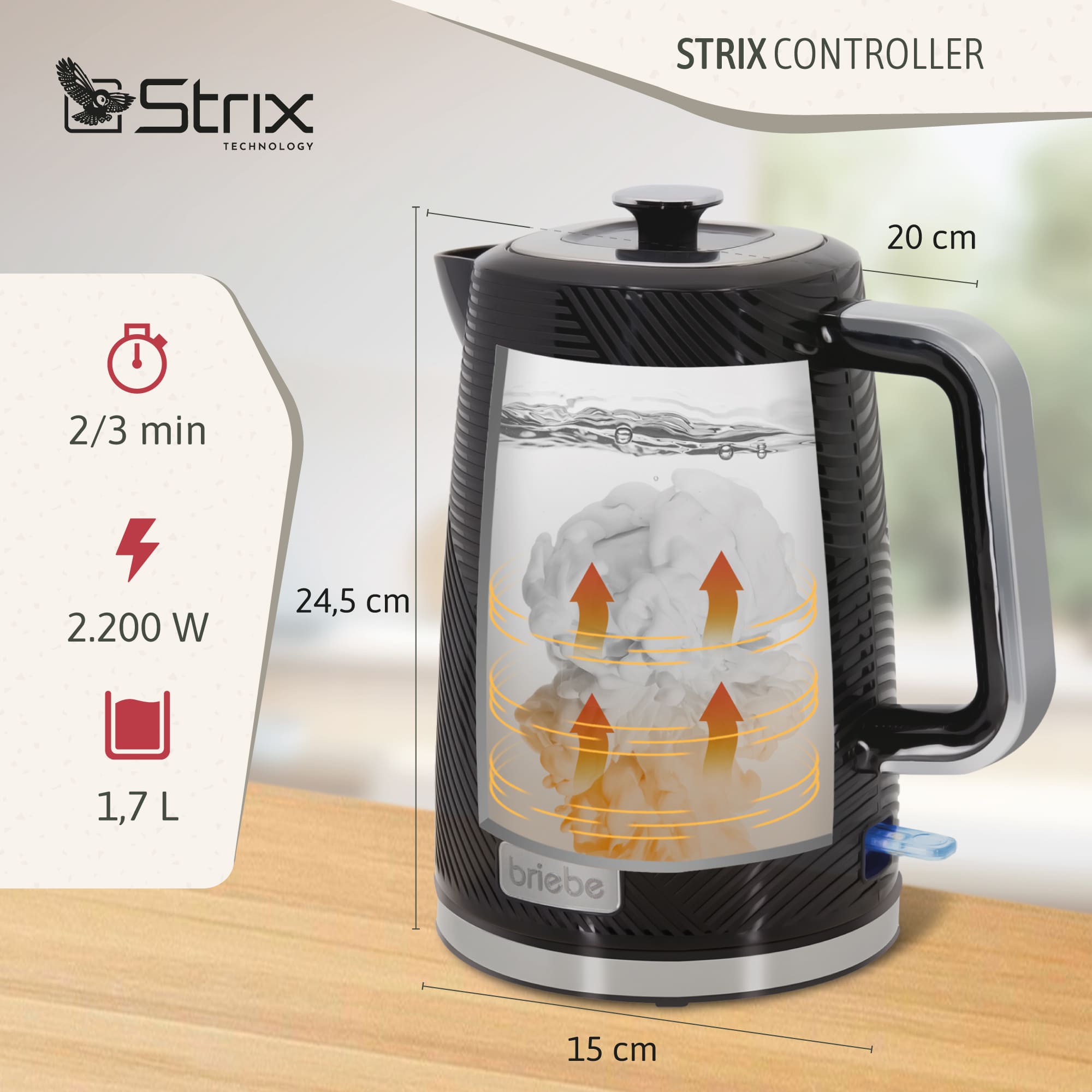 Elegance Bouilloire Électrique 1,7L Sans Fil Ébullition Rapide Sans BPA Base 360 2200 Noir KT1168BLK - Mathon - 3