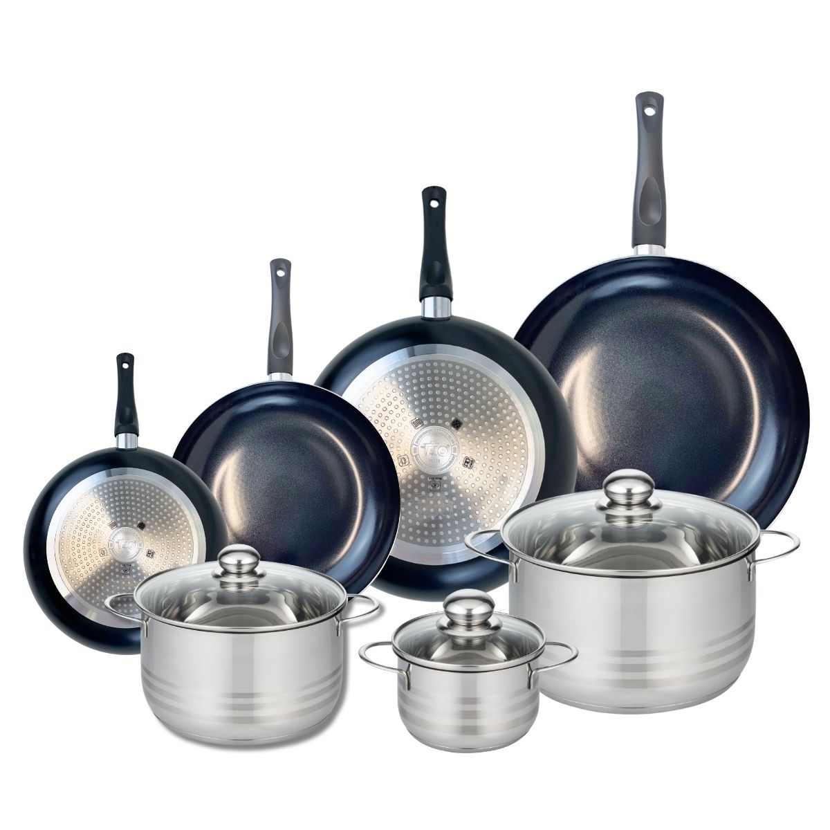 Ensemble de 4 Poêles de cuisson 20, 24, 28 et 32 cm et 3 faitouts 14, 20 et 24 cm  Prima Brillant Elo - Mathon - 1