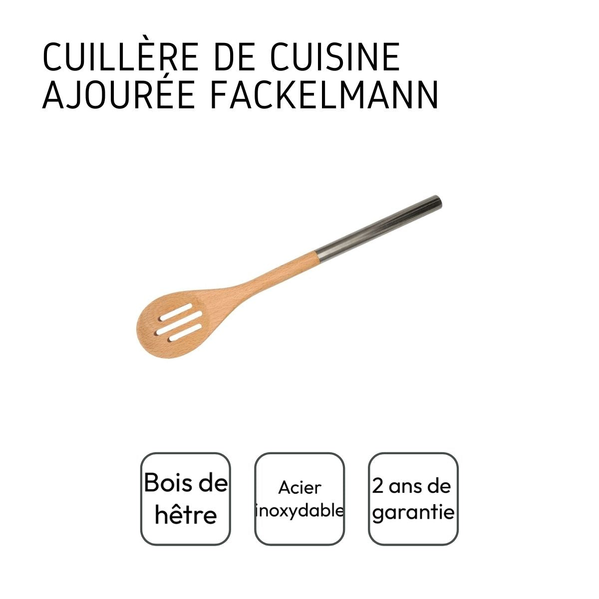Ensemble de 2 Cuillères en bois ajourée avec manche inox 34 cm en tout  Boissellerie Fackelmann - Mathon - 4