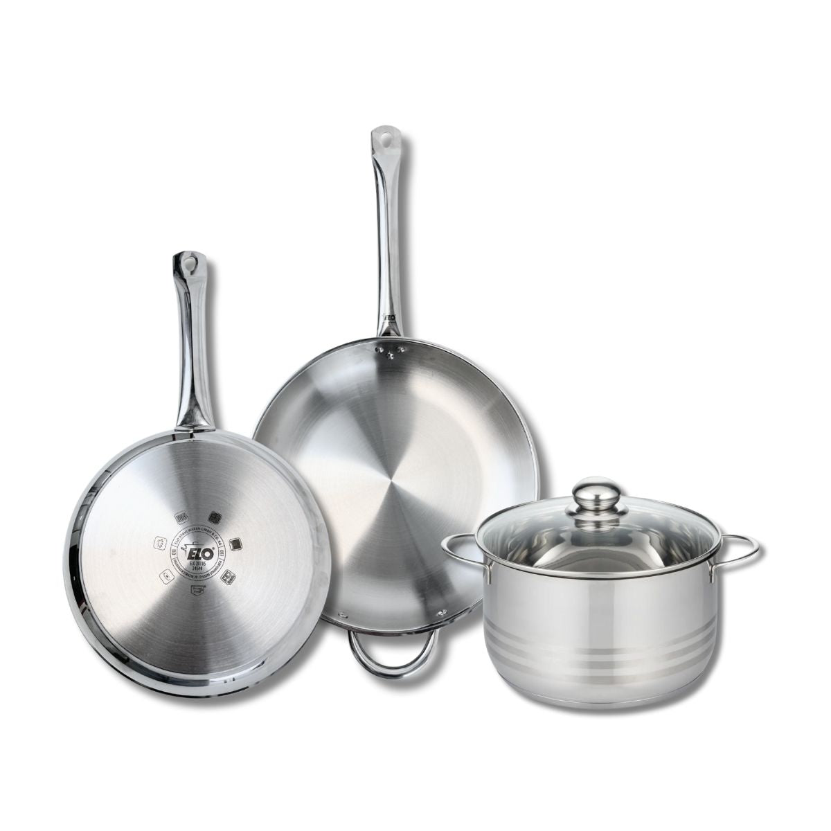 Ensemble de 2 Poêles de cuisson 28 et 32 cm et 1 faitout 24 cm  Profi Brillant Elo - Mathon - 1