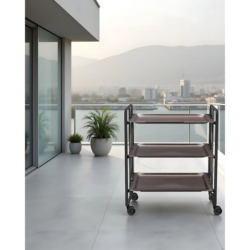 Desserte pliante 3 niveaux avec roulettes – structure noire, bauhaus Don Hierro - Mathon - 3