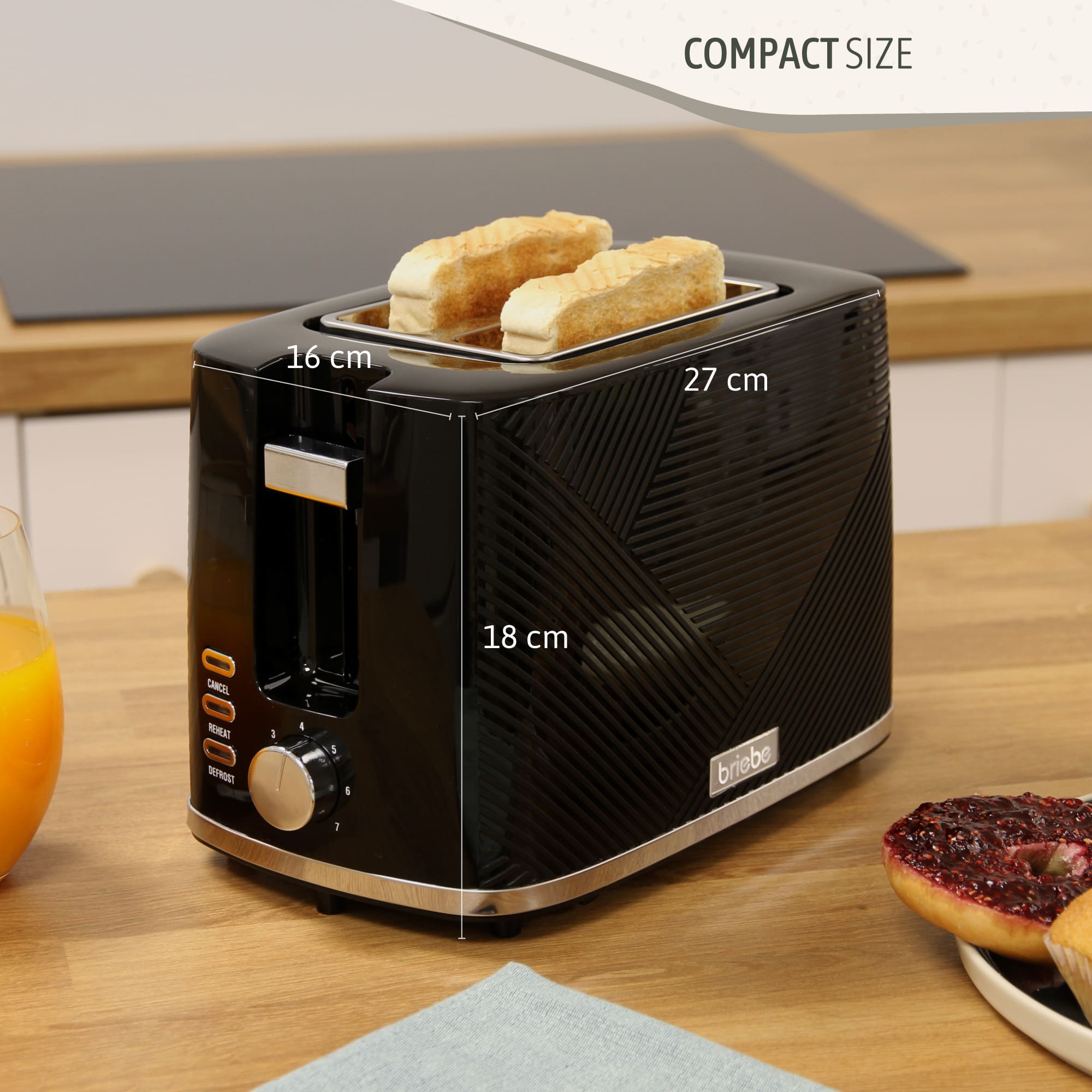 Elegance Grille Pain 2 Fentes, Tranches Larges, 7 Niveaux de Dorage, Décongeler 870 Noir TA1169BLK - Mathon - 5