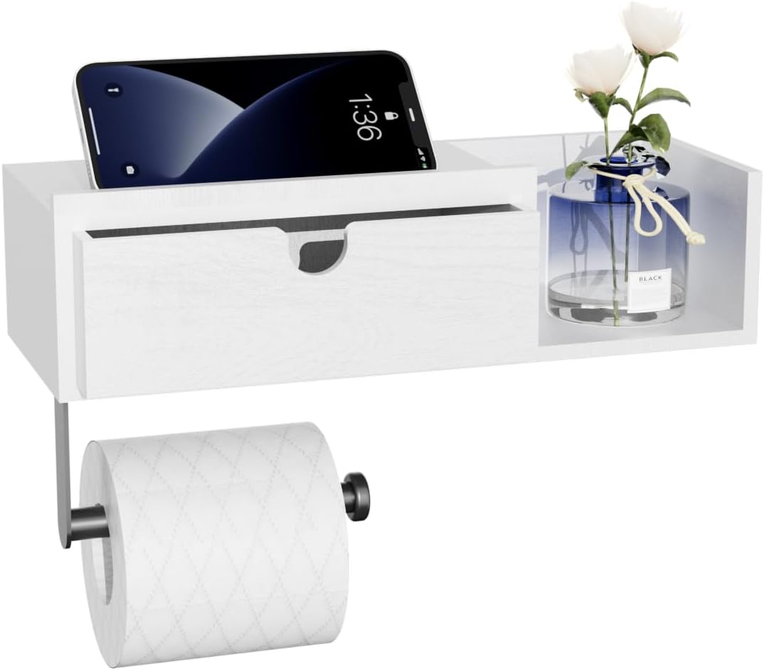 Porte-papier toilette bois et acier blanc autocollant Vendos85 - Mathon