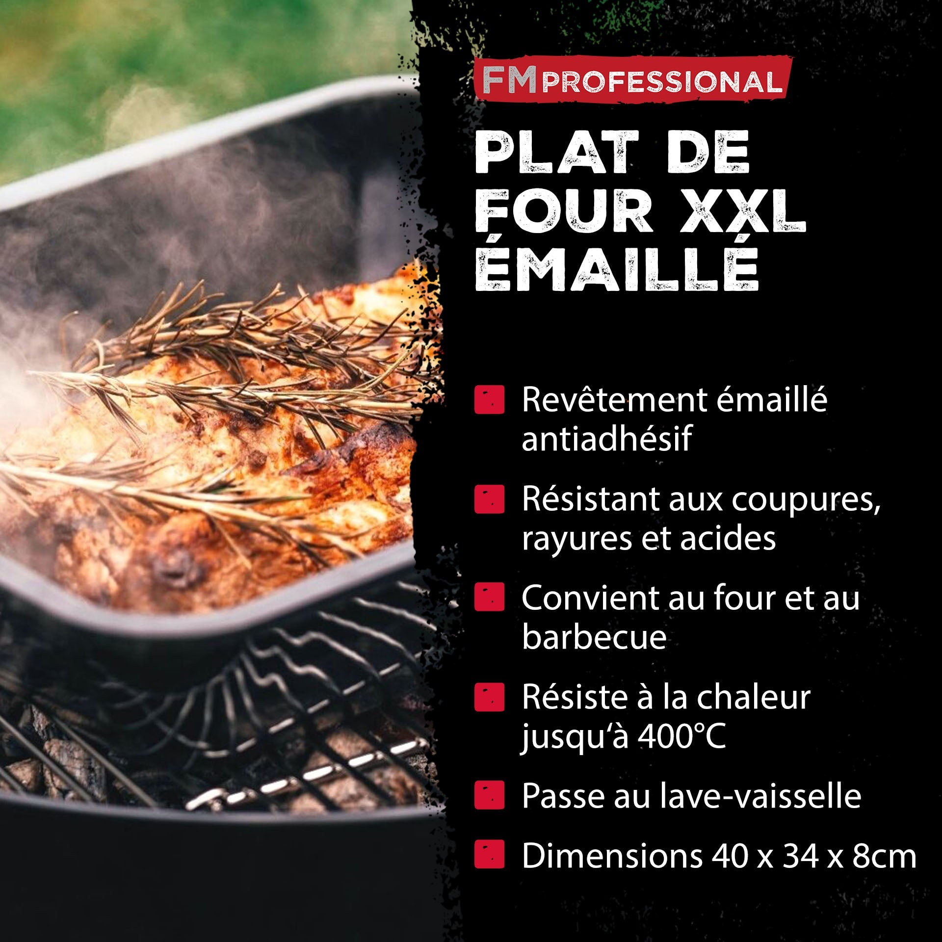 Lot de 2 plats à four en acier émaillé 40 x 34 cm  Barbecue FM Professional - Mathon - 3