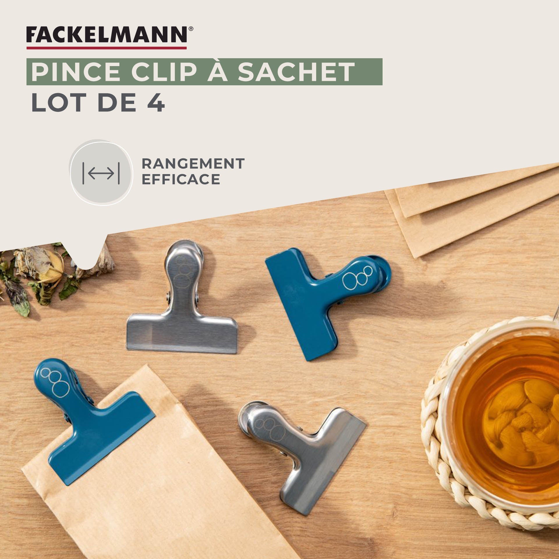 Lot de 4 pinces inox pour fermer les sachets  Balance Fackelmann - Mathon - 2