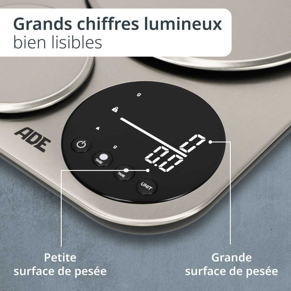Balance De Cuisine Duo Digitale - Ade - Isabella - Acier Inoxydable/plastique - 23x16,5 Cm - Inclus 3 Piles Aaa ADE - Mathon - 4