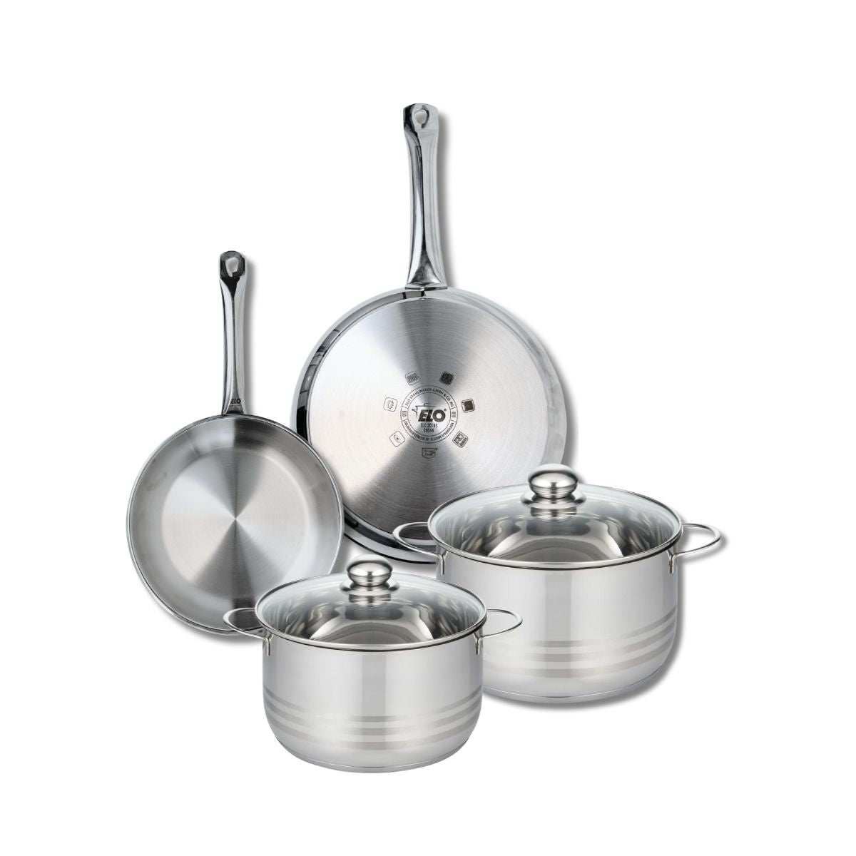 Ensemble de 2 Poêles de cuisson 24 et 28 cm et 2 faitouts 20 et 24 cm  Profi Brillant Elo - Mathon - 1