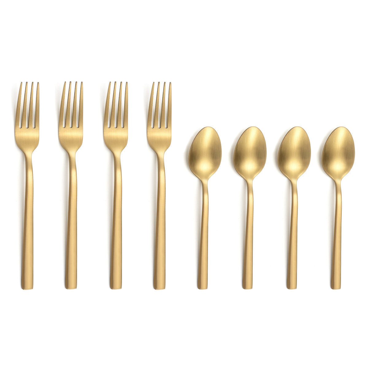 Escade Doré Satiné - Lot de 4 cuillères moka et 4 fourchettes à gâteau Amefa - Mathon - 1