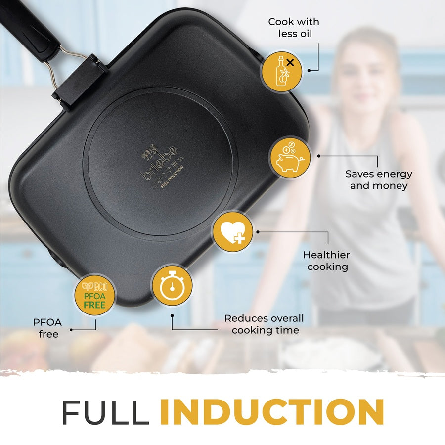Poêle à Griller Induction Antiadhésif Titane 34x24cm Fonte d