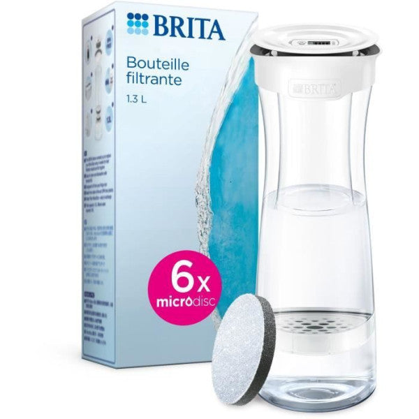 Bouteille filtrante - BRITA - Blanc Graphite - 1,3L - 6 filtres MicroD Brita - Mathon - 1
