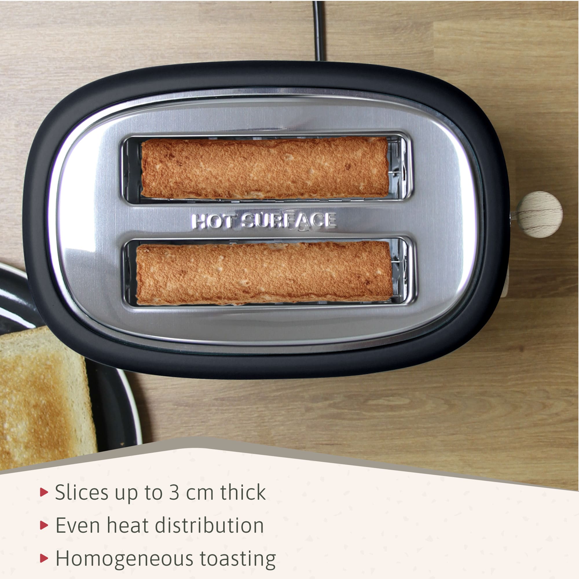 Nordic Grille Pain 2 Fentes, Tranches Larges, 6 Niveaux de Dorage, Décongélation 870 Noir TA1166BLK - Mathon - 4