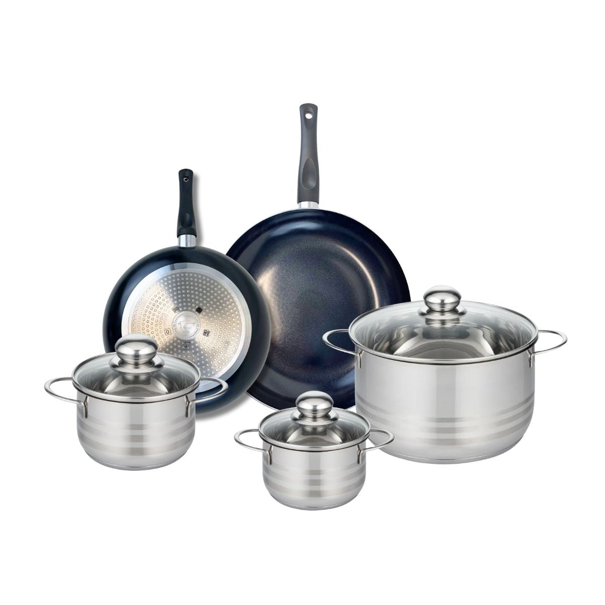 Ensemble de 2 Poêles de cuisson 24 et 28 cm et 3 faitouts 14, 16 et 24 cm  Prima Brillant Elo - Mathon - 1