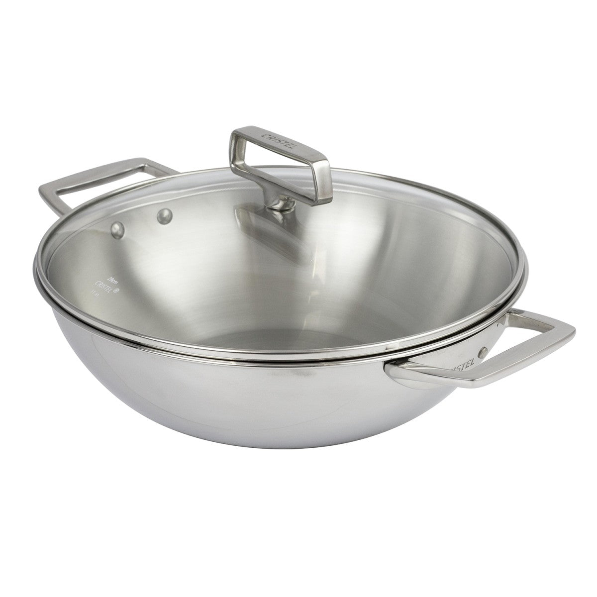 Wok en inox Ø28 cm, 2 anses fixes, avec couvercle en verre Cristel - Mathon - 1