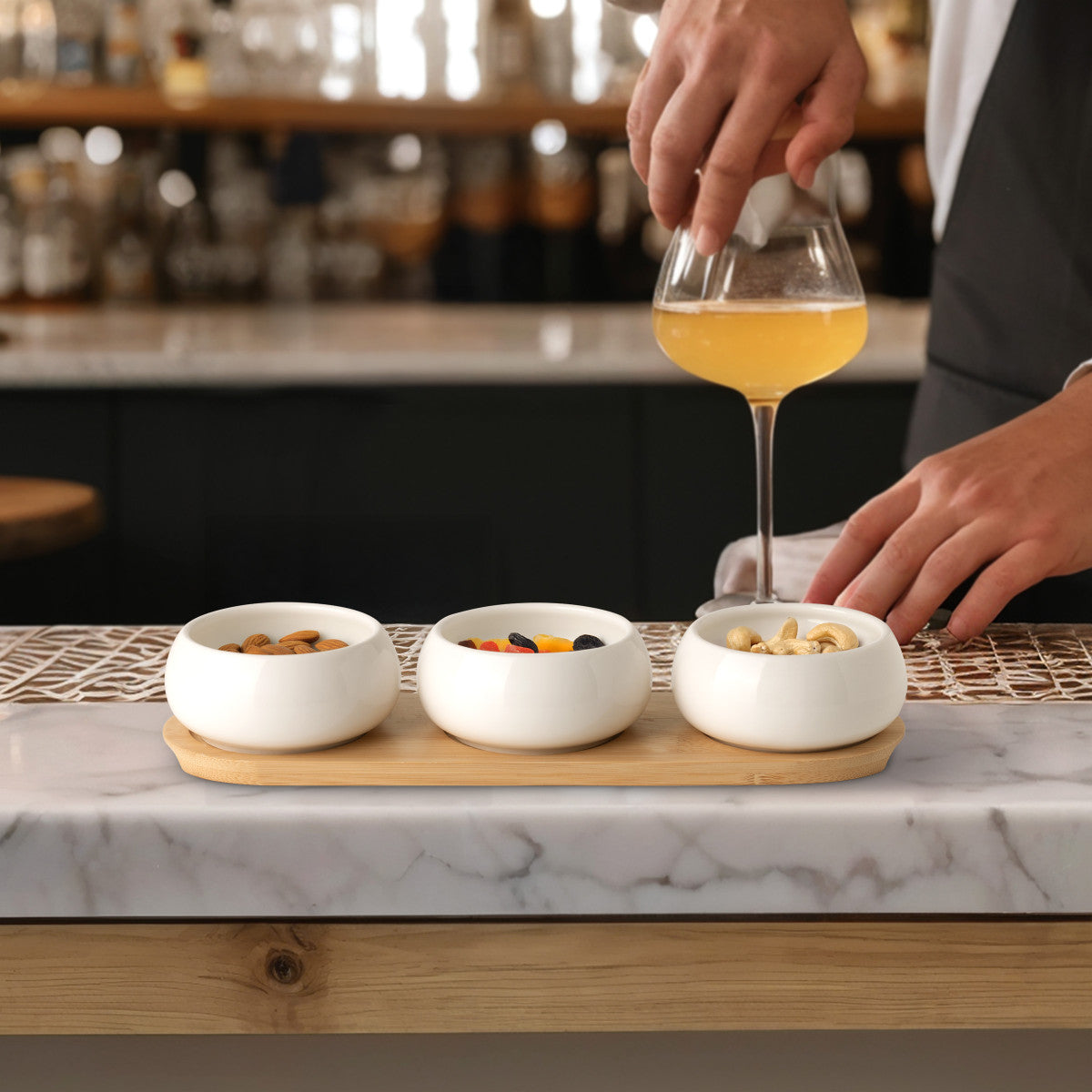 Tapas - Set de 3 coupelles apéritives en céramique avec plateau en bambou Médard de Noblat - Mathon - 3