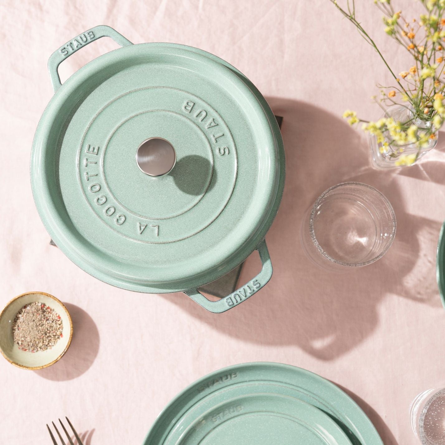 Cocotte en fonte 20 cm, Rond(e), Sauge Staub - Mathon - 3