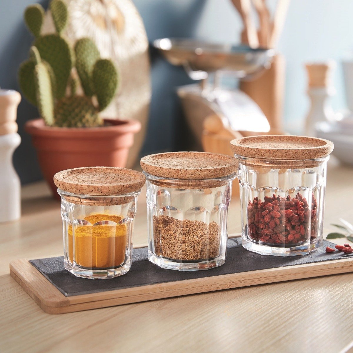 Lot de 3 pots à épices Storing box Cork - Luminarc - En verre avec bouchon liège - 42cl + 31cl + 18cl Luminarc - Mathon - 4