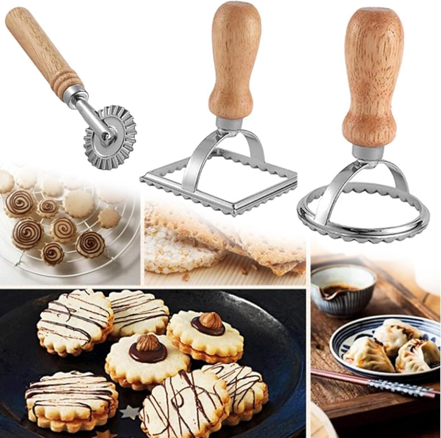 Lot De 3 Emporte-Pièces Pour Raviolis, Carrés Et Cercle Avec Poignée En Bois Vendos85 - Mathon