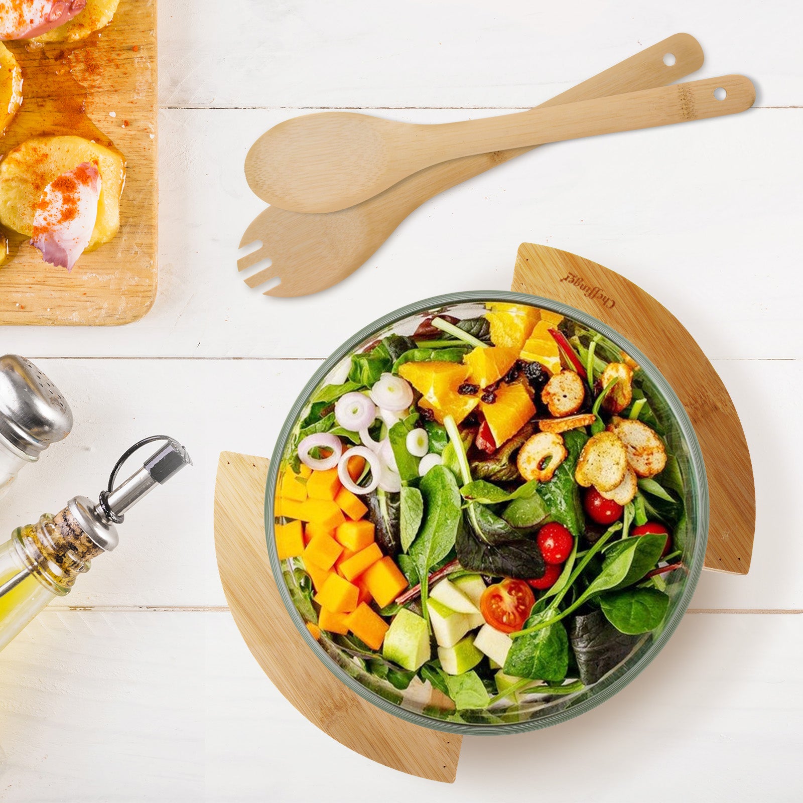 Saladier en Verre Base Bambou Cheffinger - Mathon - 2