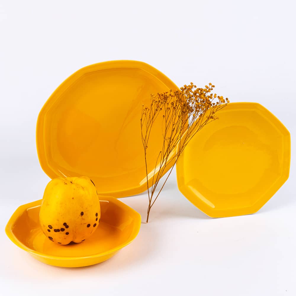 Assiette creuse octogonale jaune OGRE La Fabrique - Mathon - 3