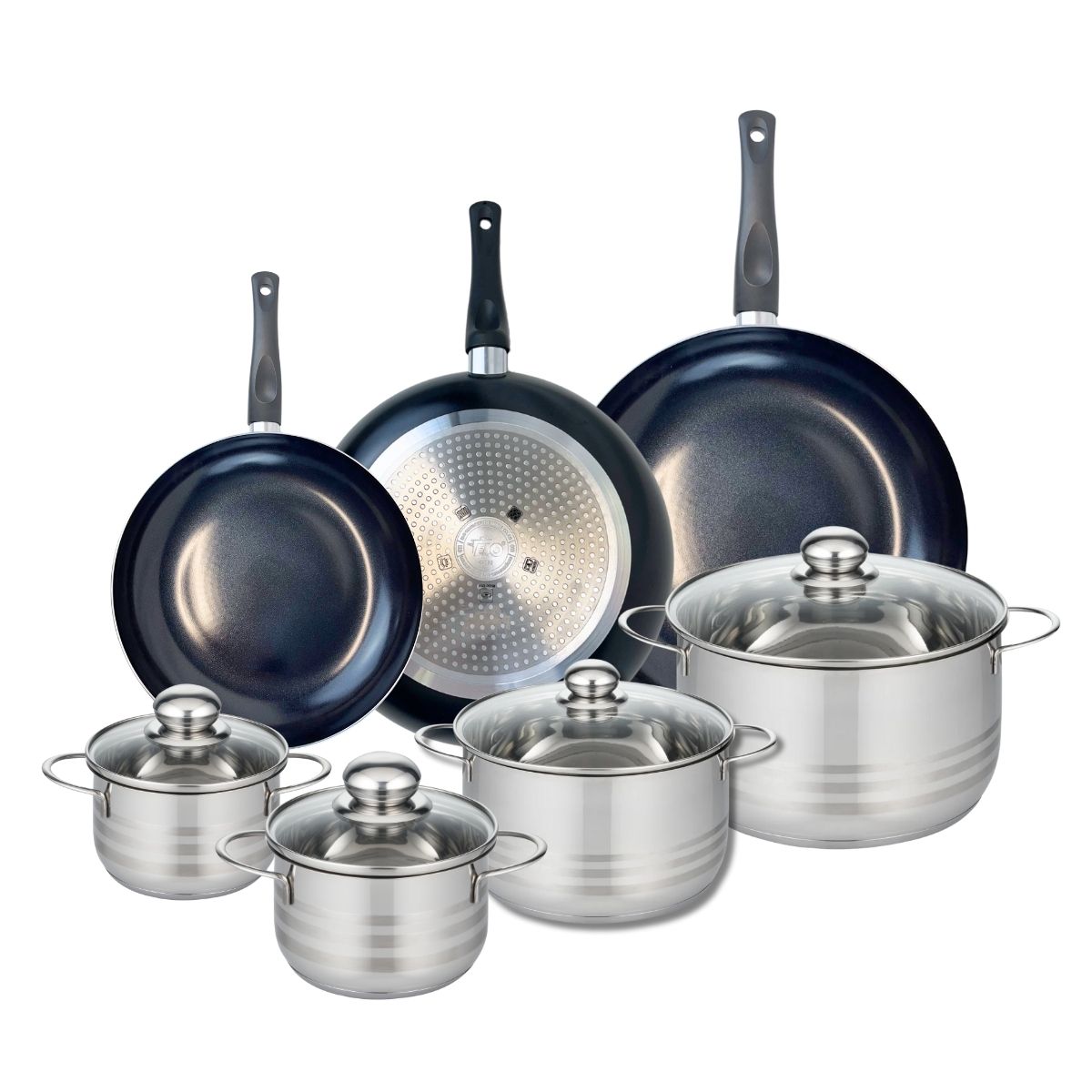 Ensemble de 3 Poêles de cuisson 24, 28 et 32 cm et 4 faitouts 14, 16, 20 et 24 cm  Prima Brillant Elo - Mathon - 1