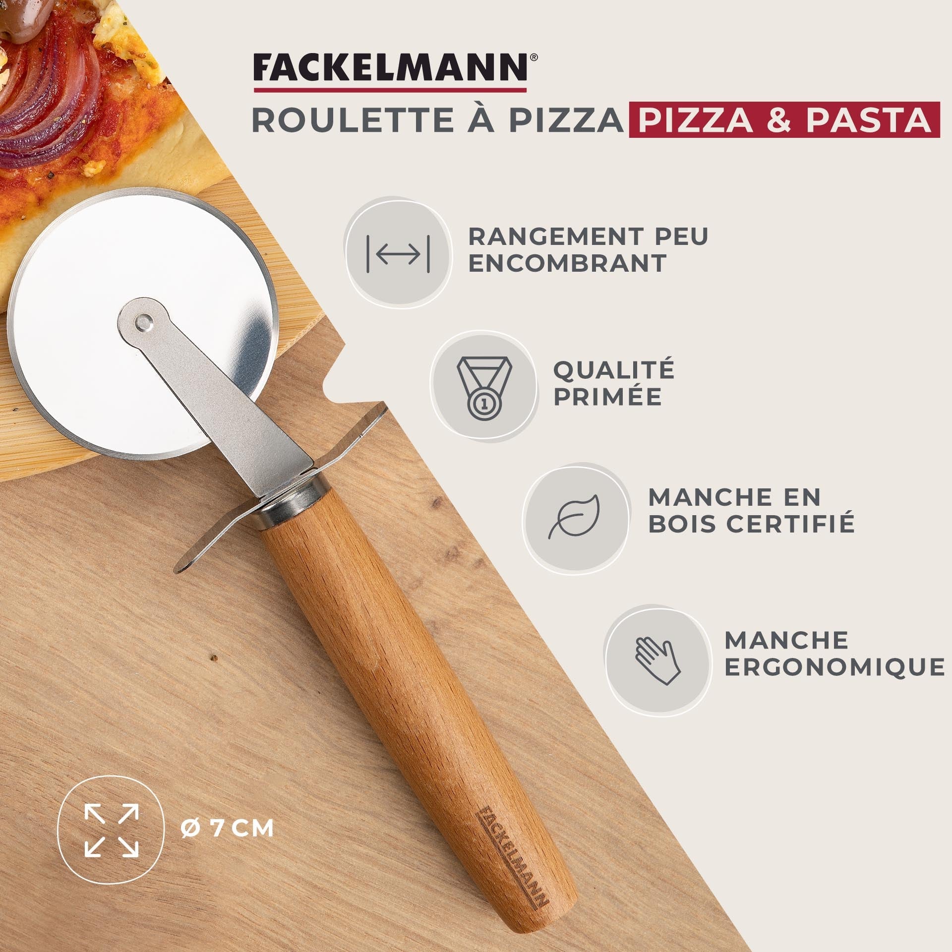 Roulette à pizza manche en bois 31 cm  Pizza & Pasta Fackelmann - Mathon - 2