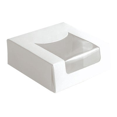 420Pcs - Boîte pâtissière carton blanc avec couvercle attaché à fenêtre 100x100x40mm FirstPack - Mathon - 1