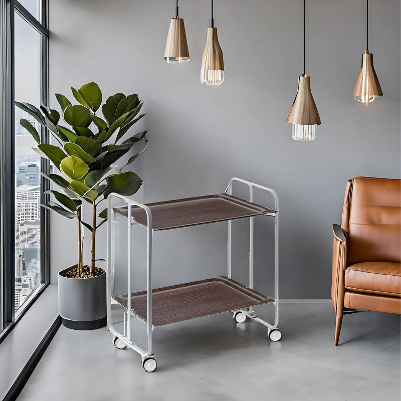 Desserte pliante 2 niveaux avec roulettes – structure gris aluminium, bauhaus Don Hierro - Mathon - 2