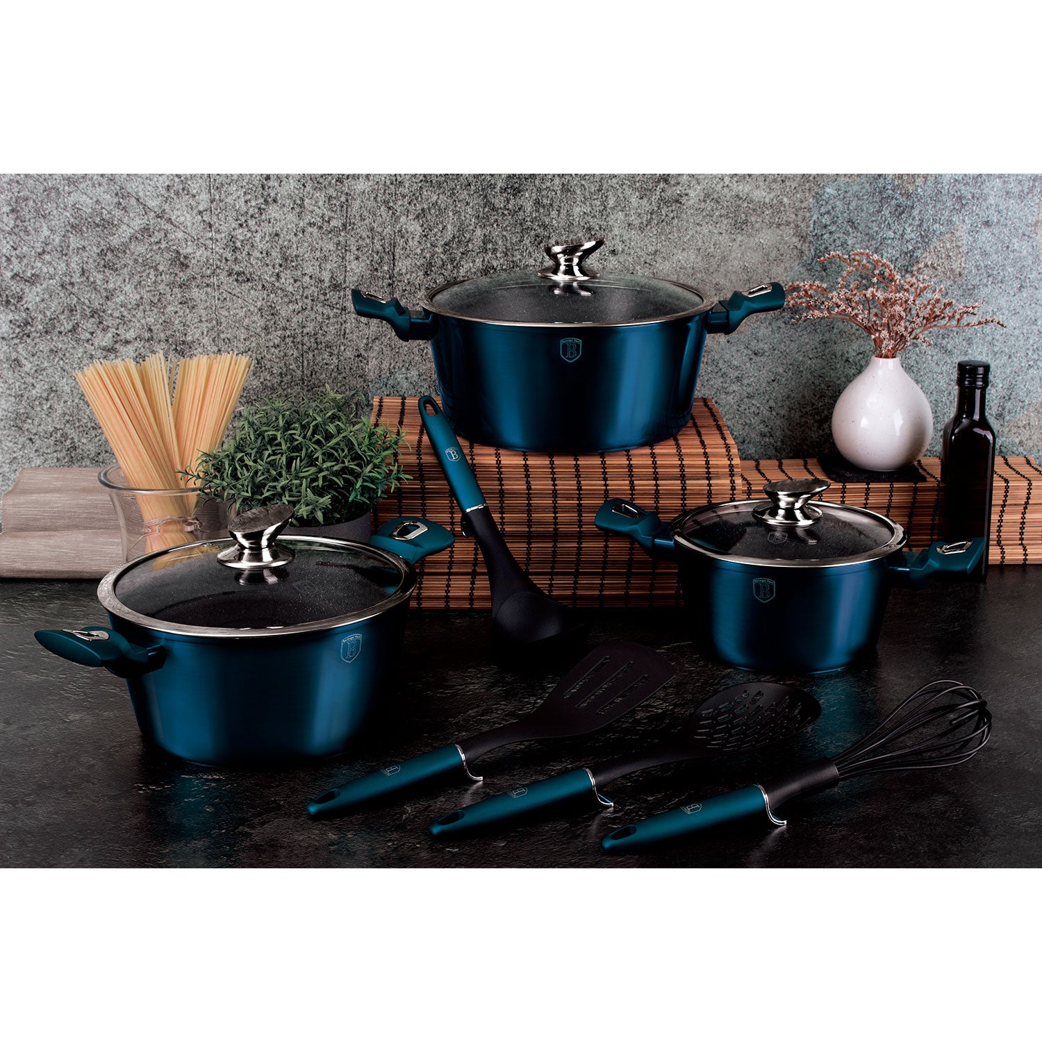 Batterie de Cuisine à Induction 10 Pièces Aluminium Antiadhésif sans PFOA  Bleu marine Aquamarine AT-6143 - Mathon - 3