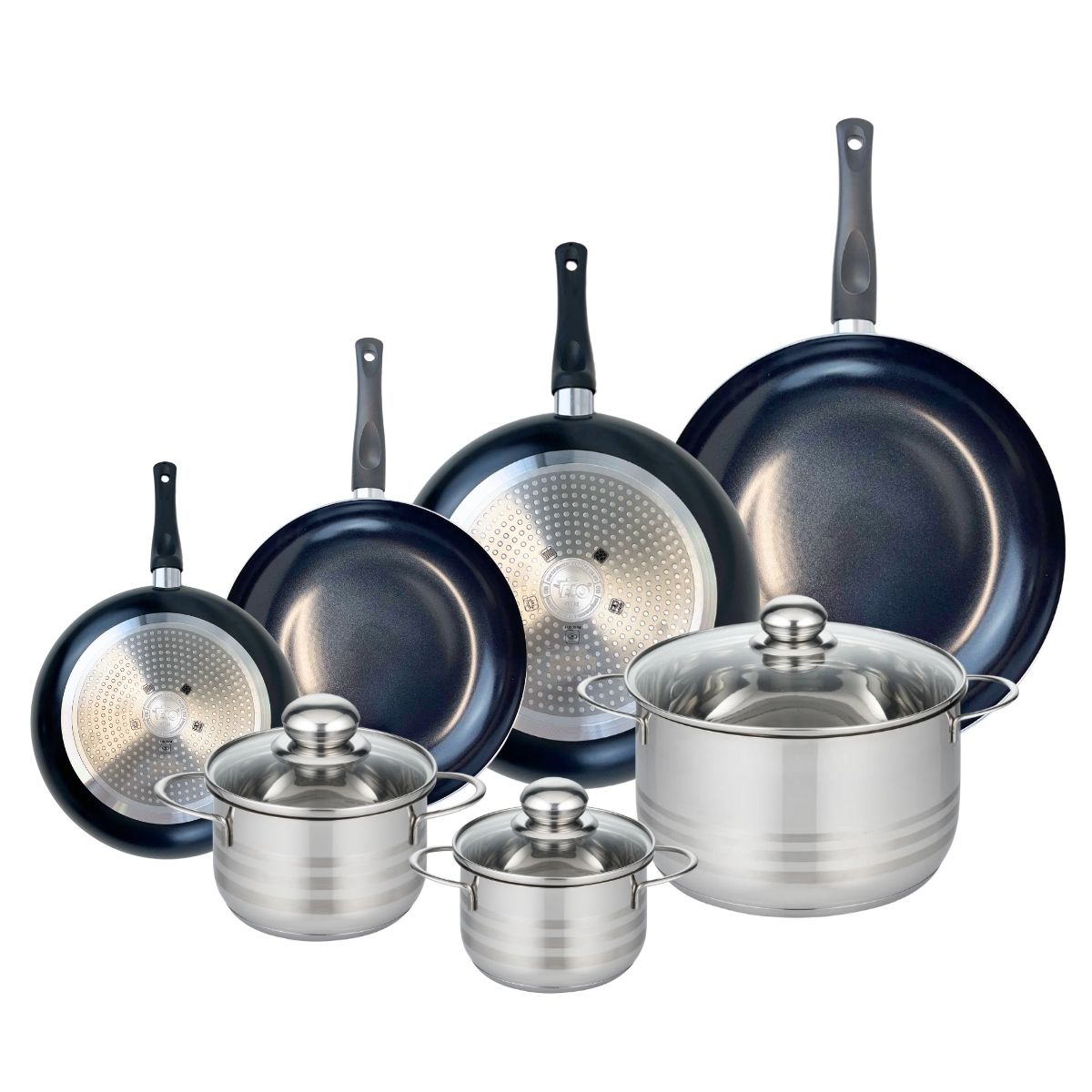 Ensemble de 4 Poêles de cuisson 20, 24, 28 et 32 cm et 3 faitouts 14, 16 et 24 cm  Prima Brillant Elo - Mathon - 1
