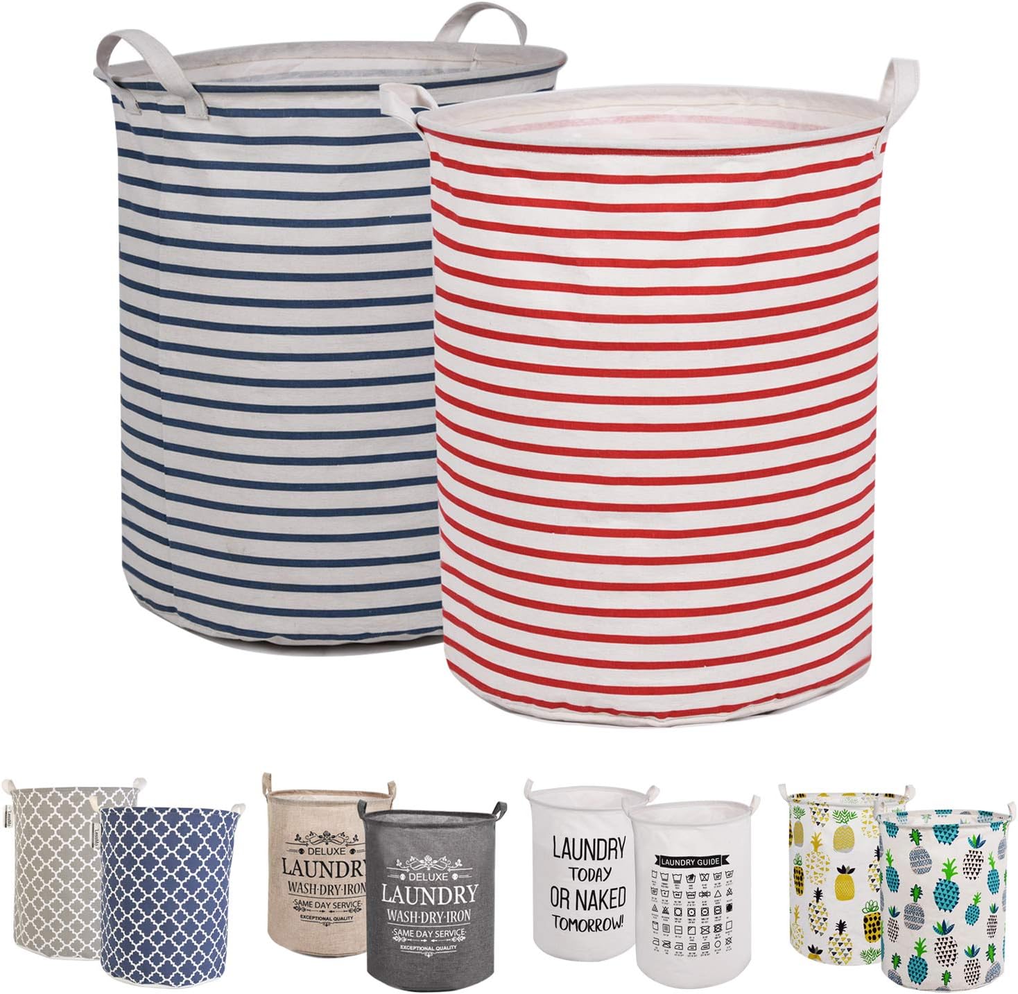 Panier à linge pliable 63L rayé avec couvercle Vendos85 - Mathon