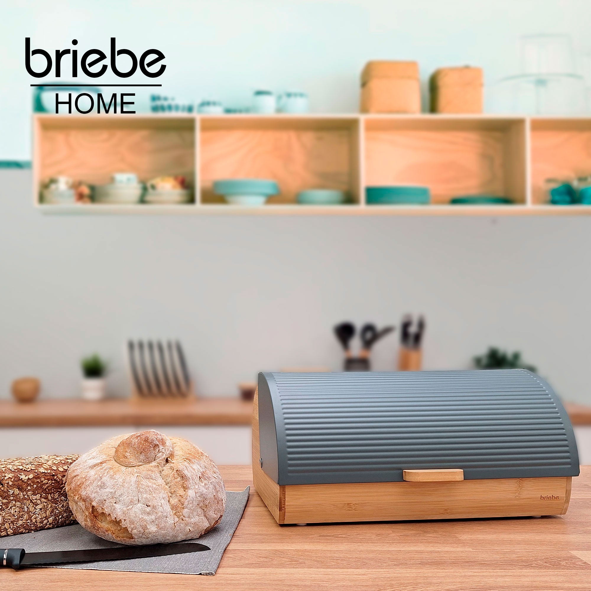 Boîte à Pain en Bois de Bambou Couvercle Coulissant, Bread Box Conserver Painen  Gris BB1162 - Mathon - 2