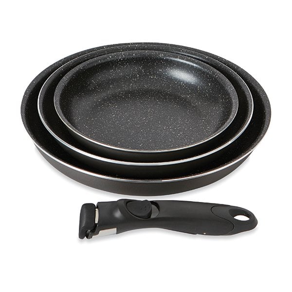 Set 3 poêles anti-adhésives Effet Pierre et manche amovible Mathon - Mathon - 1