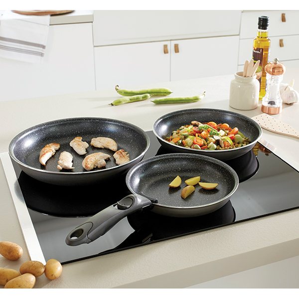 Set 3 poêles anti-adhésives Effet Pierre et manche amovible Mathon - Mathon - 2