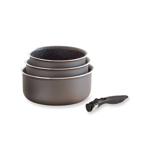 Set 3 casseroles anti-adhésives Effet Pierre et manche amovible Mathon - Mathon - 2