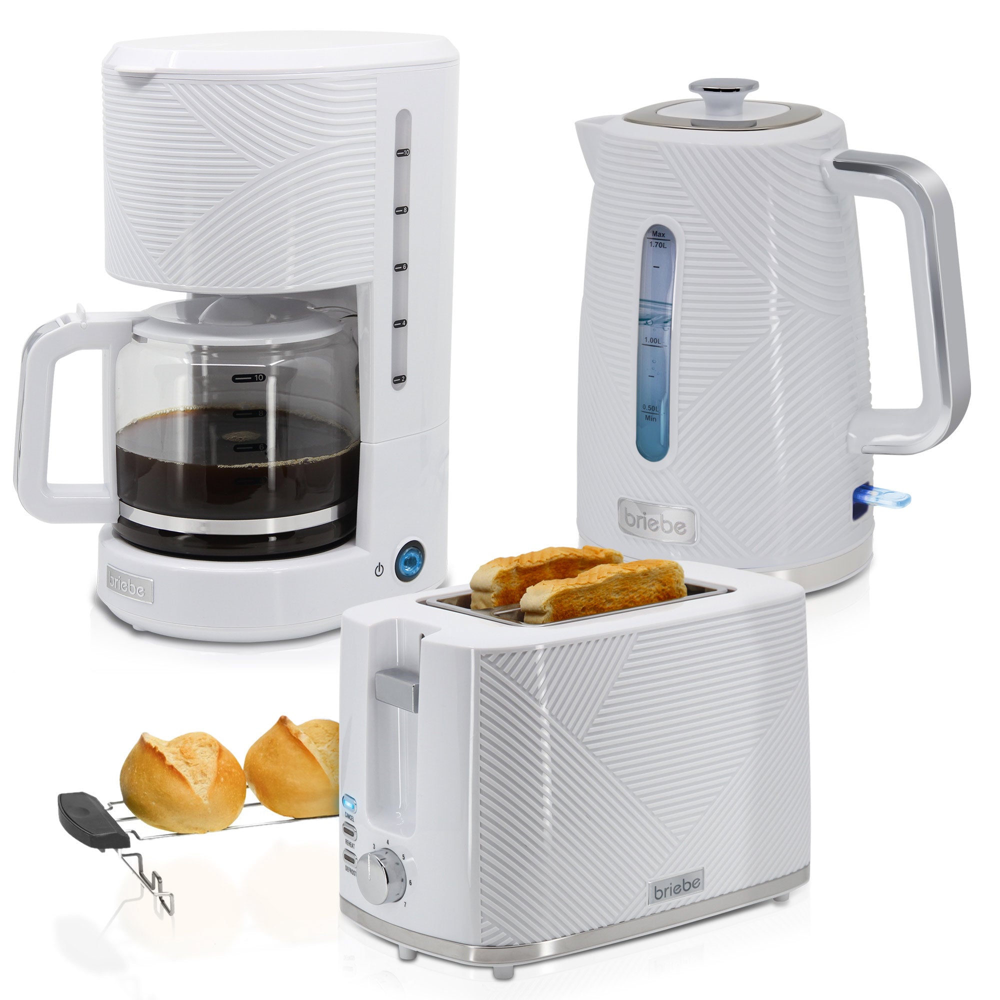Elegance Ensemble Grille Pain 2 Fentes Bouilloire 1,7L Cafetière Filtre 10 Tasse  Blanc SKT1178WHT - Mathon - 1