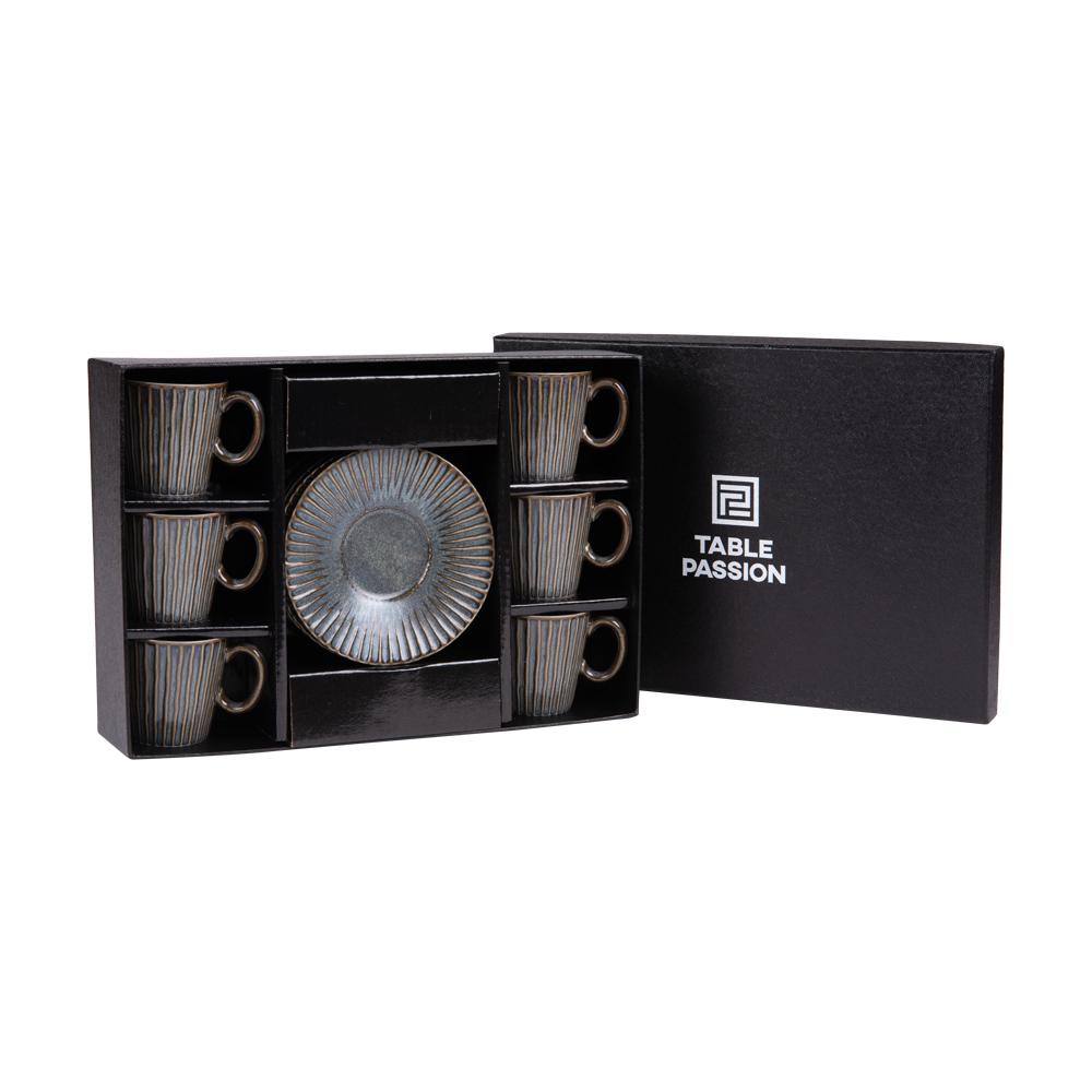 Coffret de 6 tasses à café avec sous tasses Liv bleu 9 cl Table passion - Mathon - 2