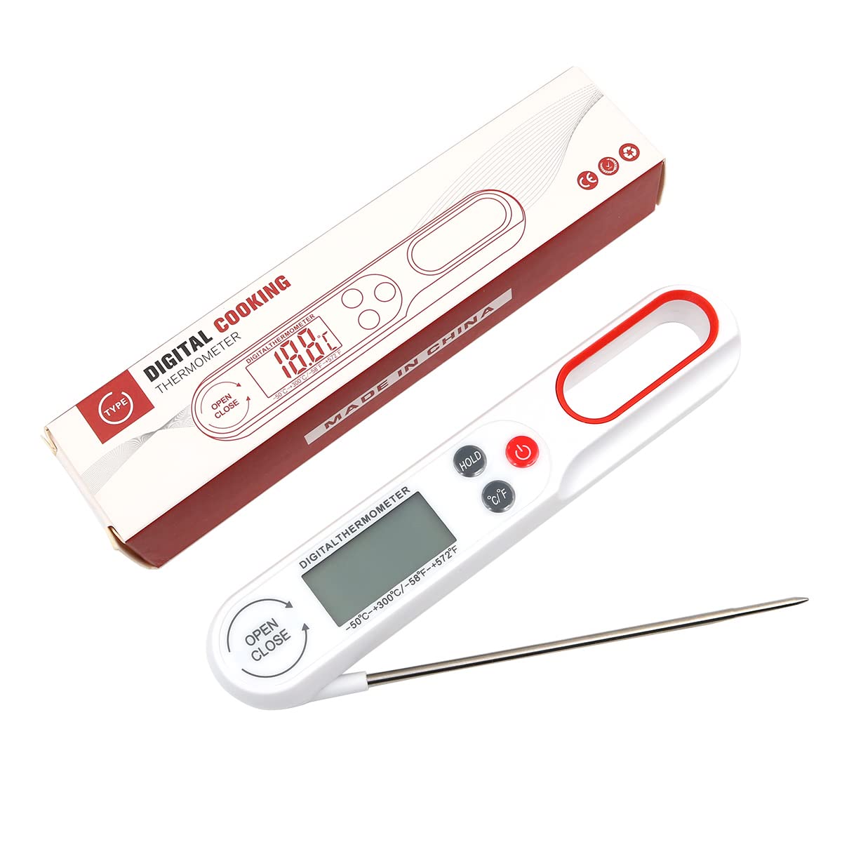 Thermomètre de Cuisson pour Barbecue à Lecture instantanée avec Longue sonde Pliable et écran rétroéclairé blanc Vendos85 - Mathon