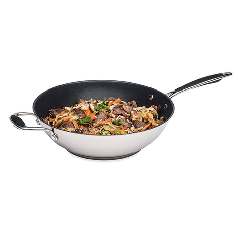 Lot wok inox antiadhérent et couvercle verre 30 cm Excell