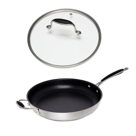 Lot poêle inox antiadhérent et couvercle verre 32 cm Excell