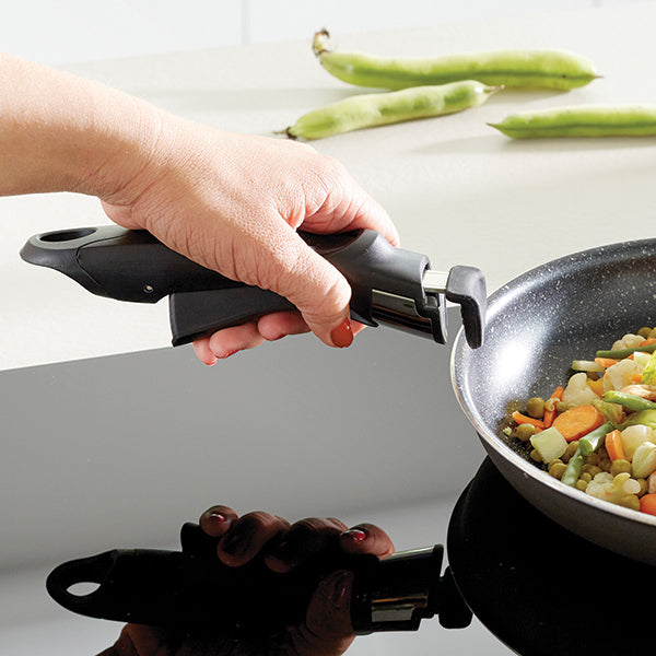 Batterie poêles anti-adhérentes Effet Pierre manche amovible et 2 éponges végétales Mathon - Mathon - 2