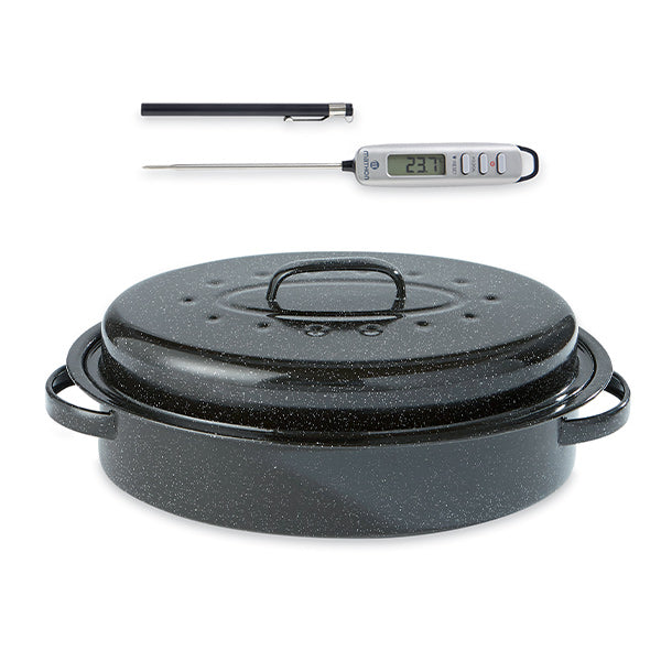 Lot roaster en acier émaillé 37 cm et thermomètre digital de cuisine à sonde Mathon - Mathon - 1