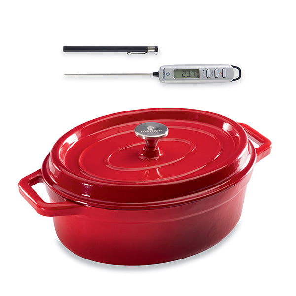 Lot cocotte en fonte ovale 33 cm et thermomètre digital de cuisine à sonde Mathon - Mathon - 1