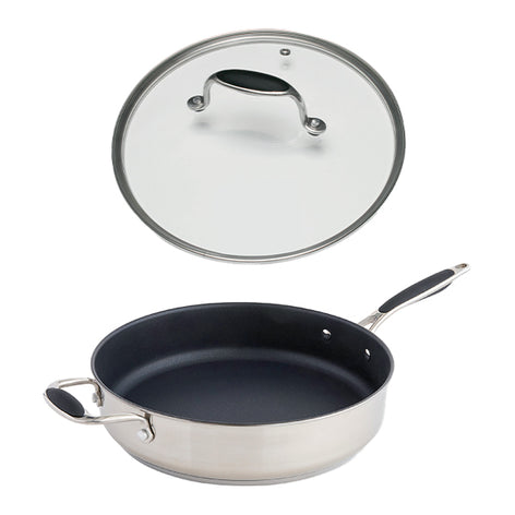 Lot sauteuse antiadhérente inox avec contre-poignée et couvercle en verre Excell’Inox 28 cm Mathon - Mathon - 1
