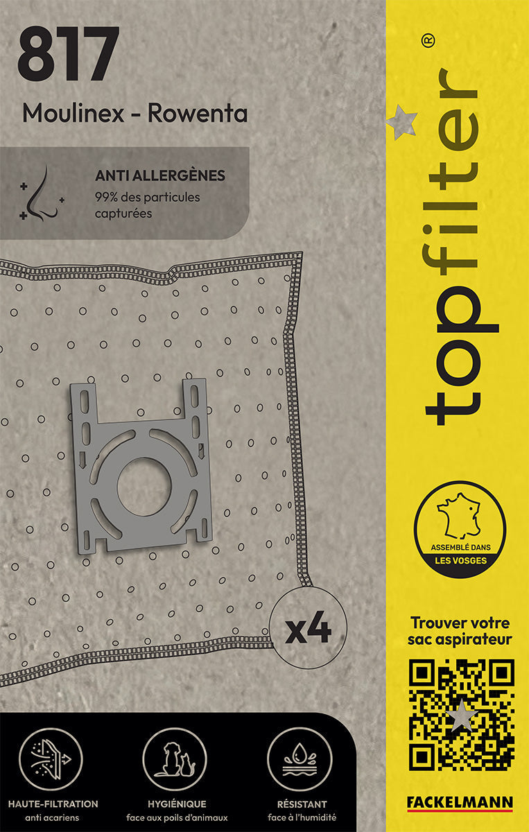 Lot de 4 sacs aspirateur Rowenta et Moulinex TopFilter Premium TopFilter - Mathon - 1