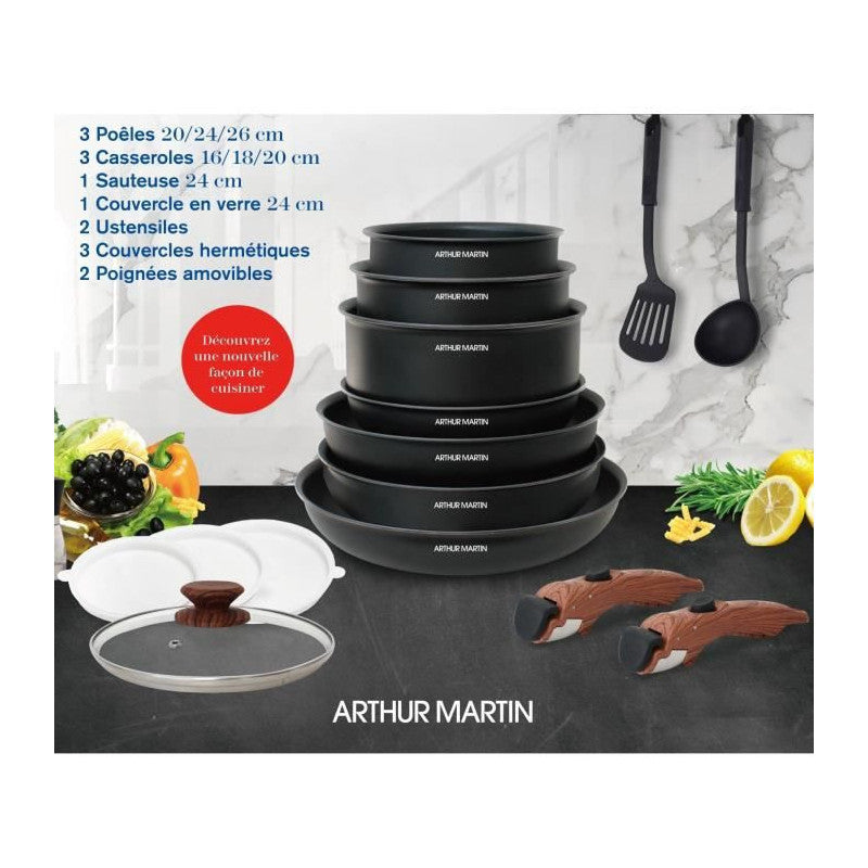 Am1502 Batterie De Cuisine 15 Pieces - Poignee Amovible Effet Bois - Tous Feux Dont Induction Arthur Martin - Mathon - 2