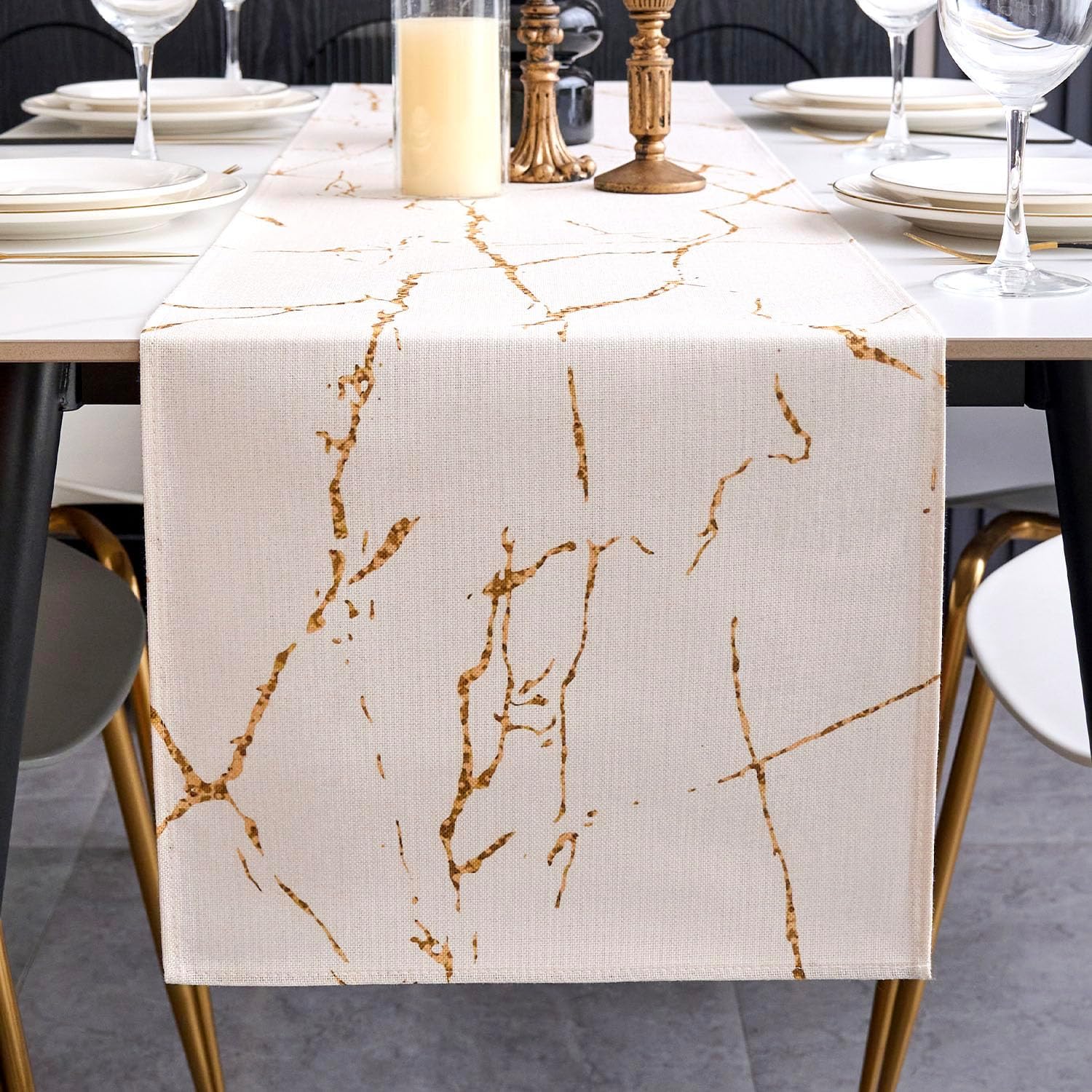 Chemin de Table Blanc et Or 140×40 cm Vendos85 - Mathon